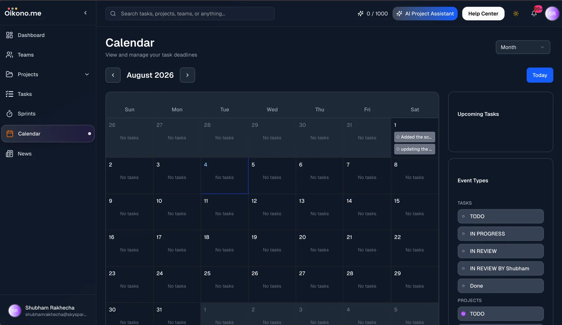 Oikono calendar view for task deadlines