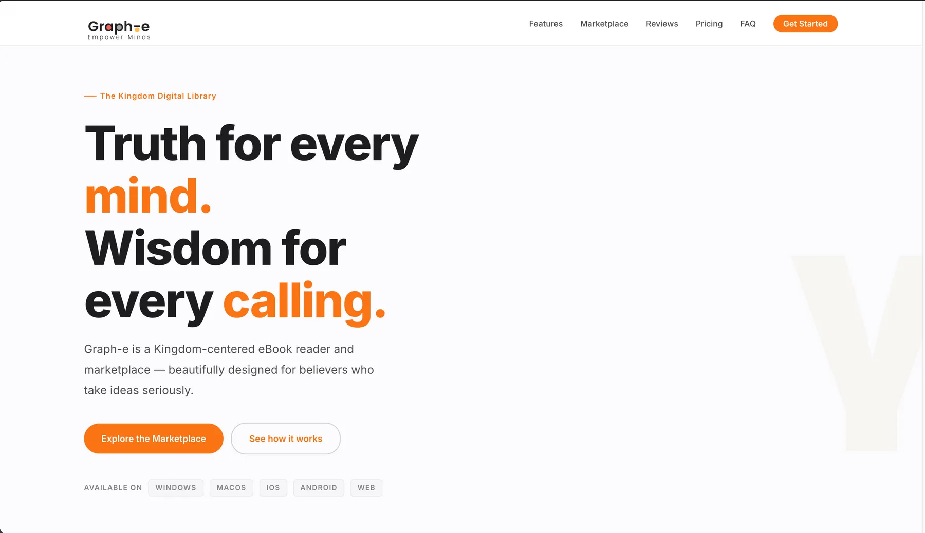 Graph-e marketing homepage with marketplace CTA