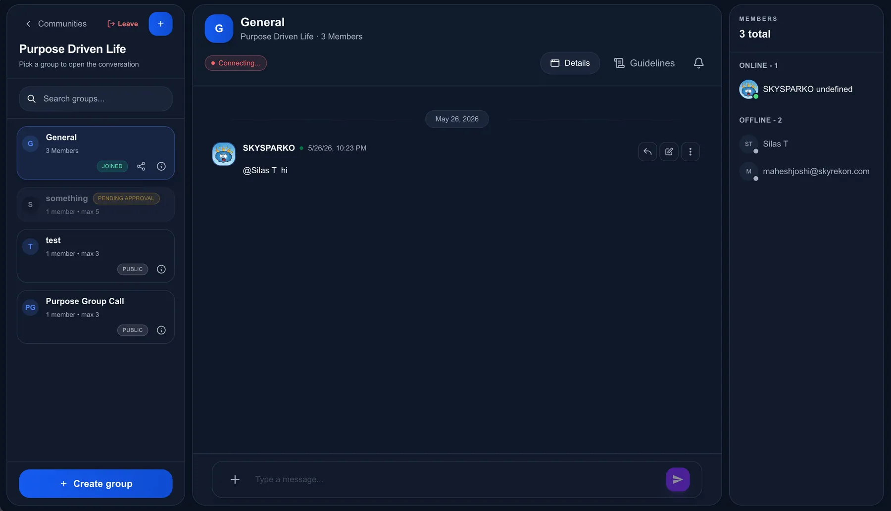 Srealm community group chat with members