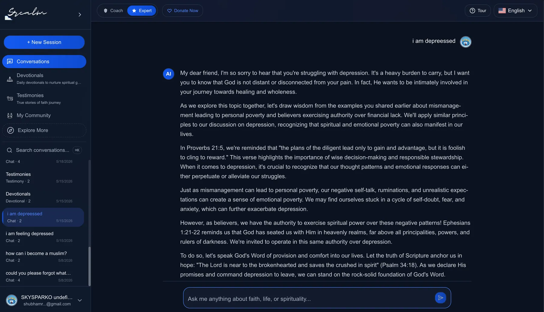 Srealm Expert mode spiritual guidance response